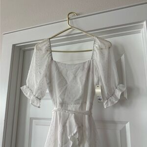 White Puff Sleeve Square Neck Dress - Francesca - graduation dress